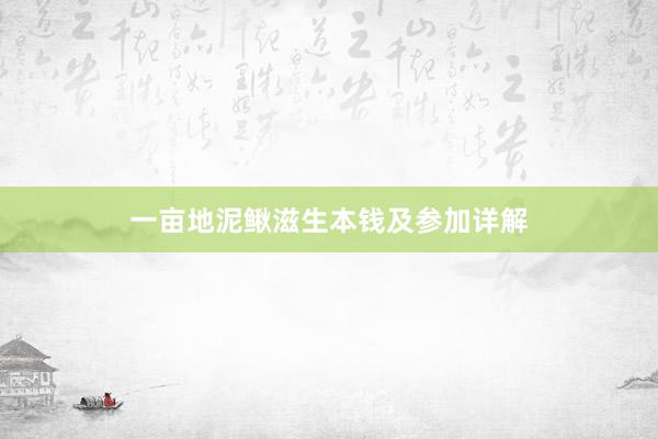 一亩地泥鳅滋生本钱及参加详解